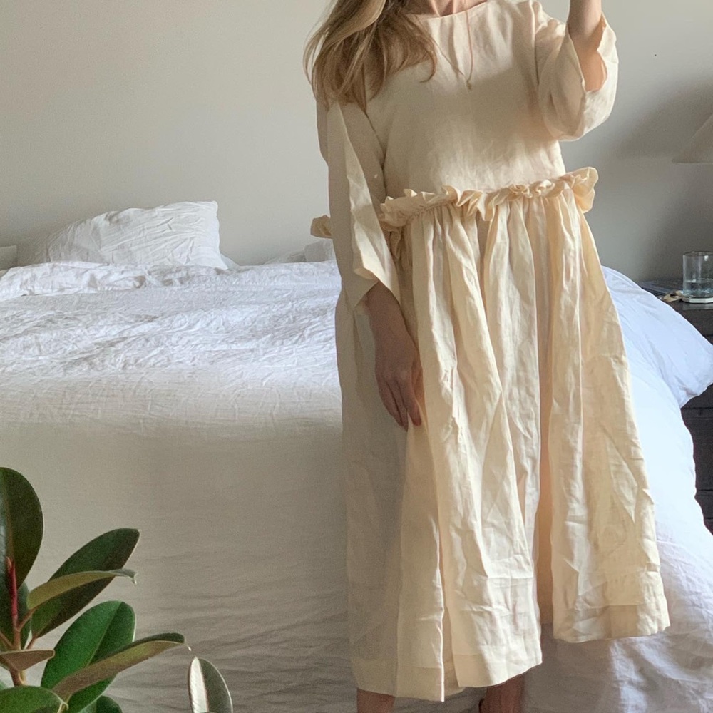SOLD NEW Kindred of Ireland 100% Linen Ruffle Dress Mallow Small S/M - Picture 3 of 4